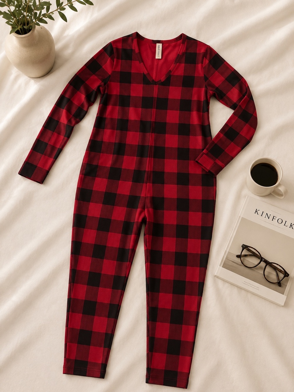 Smash + Tess Red and Black Buffalo Plaid Jumpsuit
